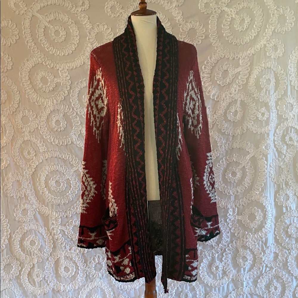 Angie Rumba Red Black White cardigan with pockets